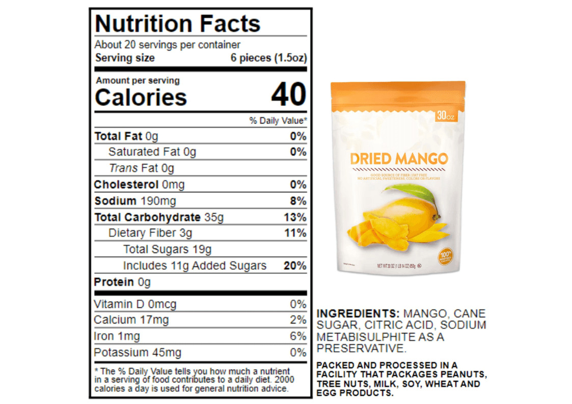 Dried mango nutrition fact.
